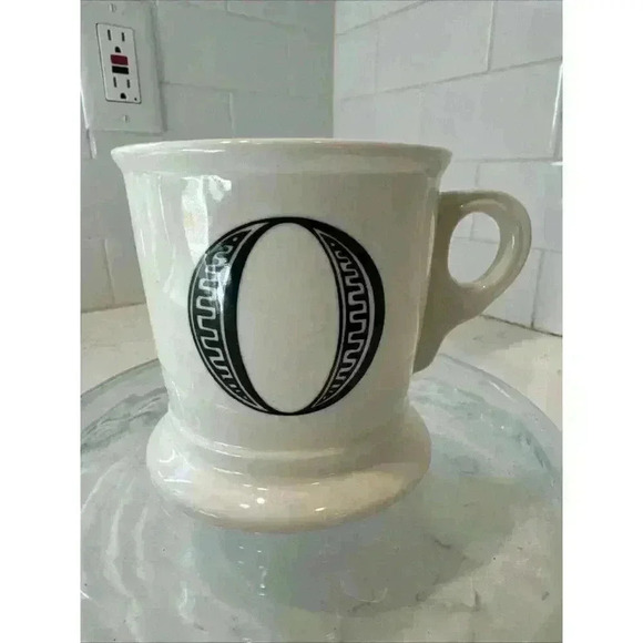 Anthropologie Letter O Initial Coffee Mug White Black Retro Shaving Cup Monogram - Picture 6 of 10
